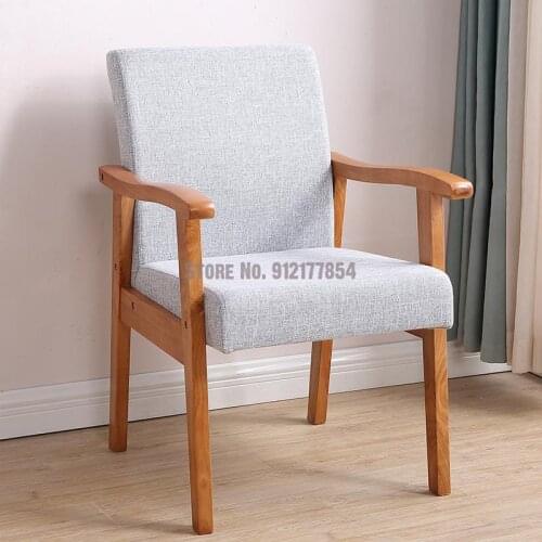 Solid wood backrest chair with armrests computer chair desk chair household single sofa chair mahjong chair fabric old man chair