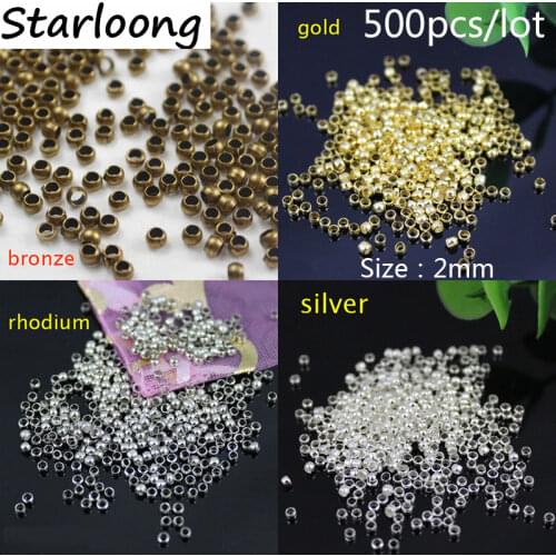 500pcs 2mm Round Copper Metal Beads Crimp End Bead For Diy Jewelry Findings And Components rhodium Bronze silver Gold-color
