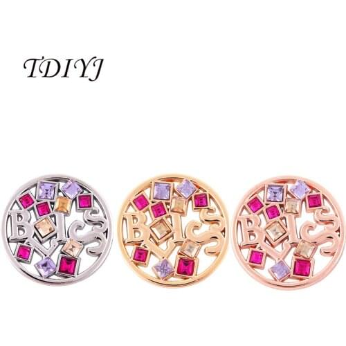 TDIYJ Top Selling My Coin New Design 33mm BLISS Coin Disc Pendant with Rose Red Crystals for Coin Holder 6pcs/lot