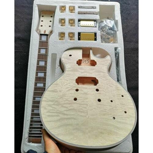 Best DIY Guitar Mahogany water ripple veneer Body Unfinished Electric Guitar Kit all hardware