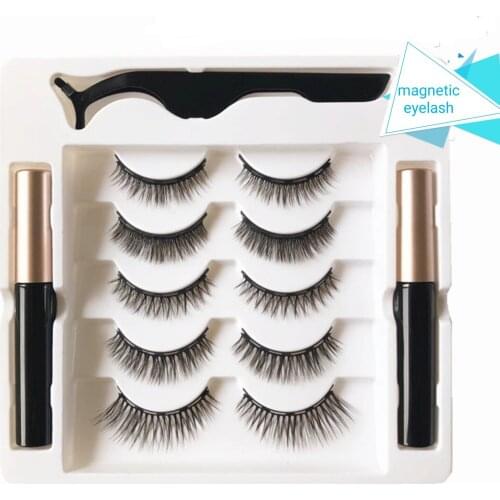 5pcs/box magnetic eyelash with magnetic eyeliner and twizeer natural long lasting mink lashes reusing eye makeup tool wholesale
