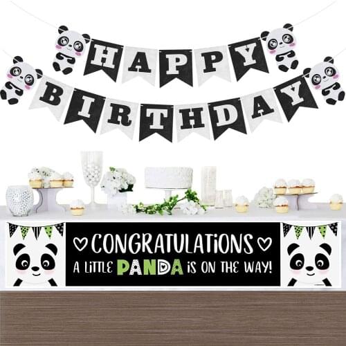 Cartoon DIY Happy Birthday Panda Banner Pennant Garland Panda Cupcake Toppers Kids First Year Baby Shower Birthday Party Bunting
