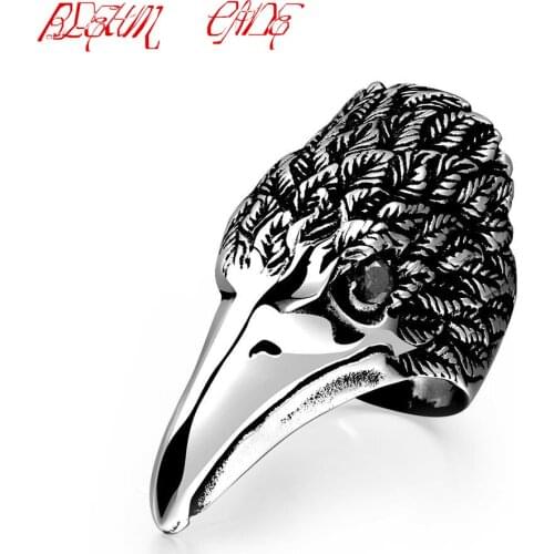 Mens 316L Stainless Steel Black zircon Eagle Head Ring Animal Fashion Jewelry