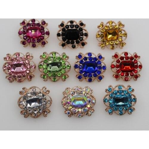 2018 New Spuare 10pc 21MM Golden base Rhinestone clear crystal Fur coat diamond sewing Clothing buttons DIY Wedding decoration