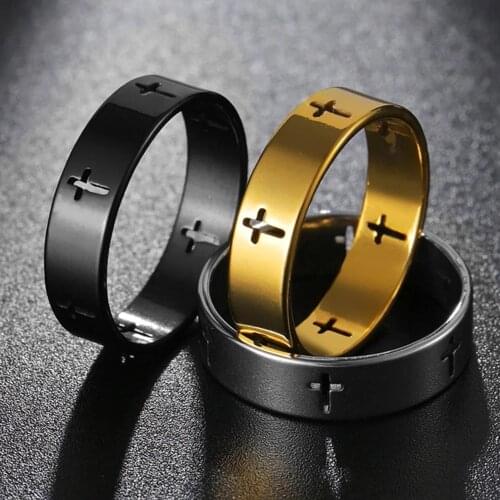 Wedding Band Rings Engagement Black Gold Silvery Mens Ring Cross Glamour Lovers' Couple Jewelry Stainless Steel for Women Men