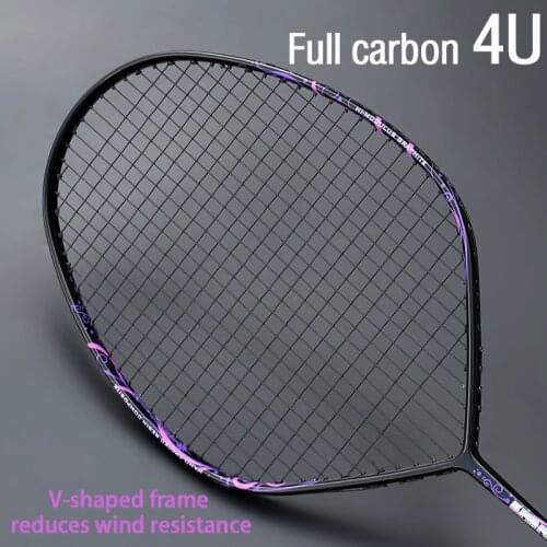 Professional Max 30 Pounds 4U V-Shape Badminton Racket Strung Full Carbon Fiber Racket Offensive type Single Racquet With String