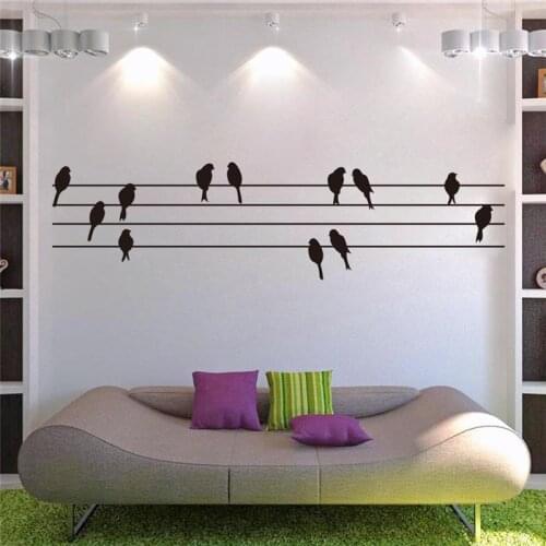 Birds standing on electric wire vinyl wall stickers for living room home indoor wall art decor diy removable decals black