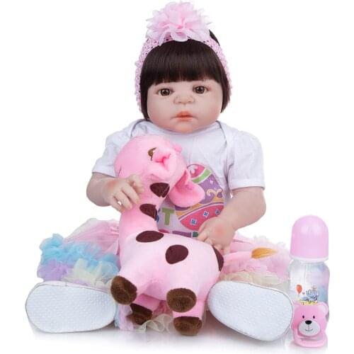 Reborn Baby Doll 57cm Realistic Cute Brown Hair Silicone Body