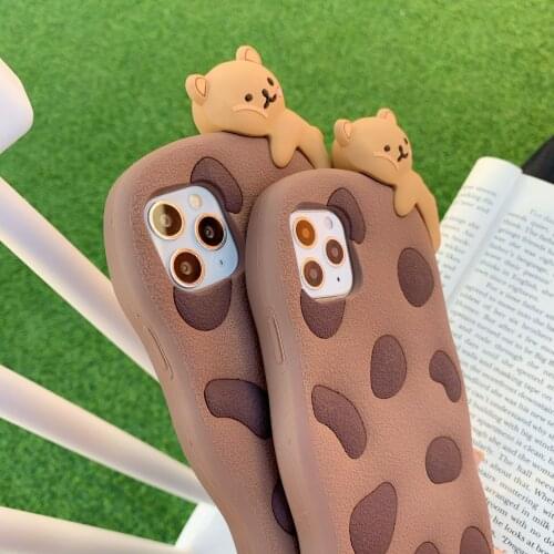 Cute Cookie Bear Phone Case For iPhone12 PRO MAX 11 Pro Max 7 8 Plus X XR XS Max Silicone Back Cover With Lanyard Cartoon Funda