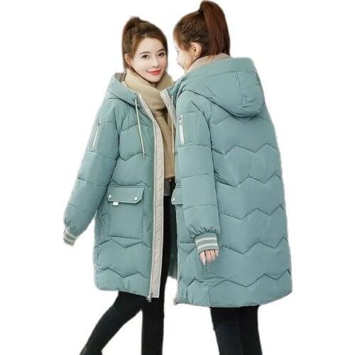 Stitching Down Padded Coat Women 2021 New Winter Clothes Korean Loose Plus Size Jackets Bread Clothes Warm Winter Outcoat Tide