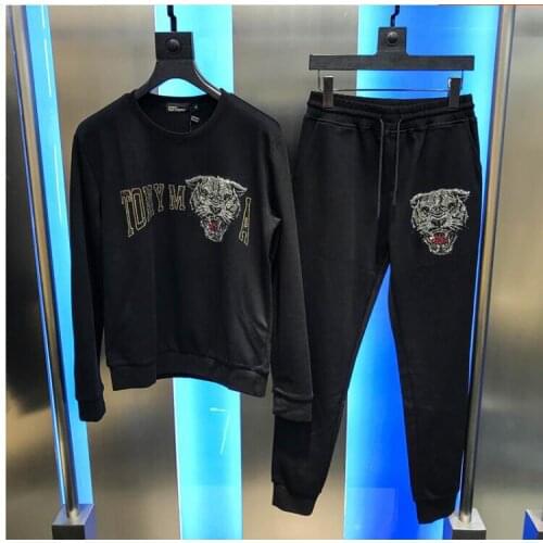Rhinestones 2021 new Fashion brand mens tracksuit 2 pieces winter new diamond design casual man set