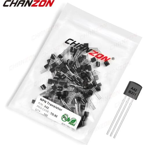 100Pcs A42 TO-92 NPN Transistor Bipolar Junction BJT Triode Tube Fets MPSA42 200mA 305V Silicon Integrated Circuits