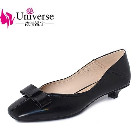 Universe K062 Latest Design 2020 Low Heels Pump Dress Shoes Genuine Leather Women Shoes