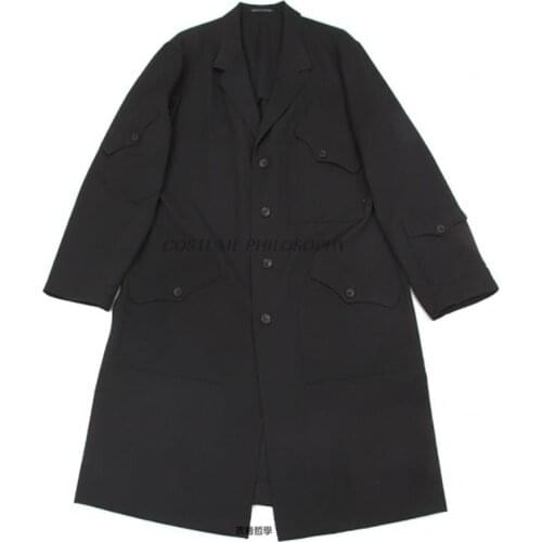 Spring new style mens windbreaker in the long style loose multi-pocket design dark long sleeve coat windbreaker S-6XL