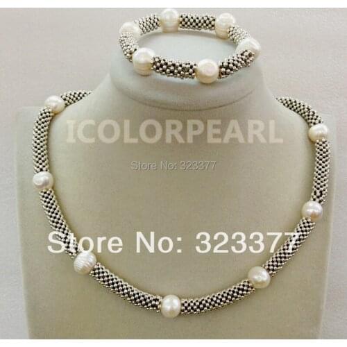 WEICOLOR 10-11mm Natural Potato Pearls And Silver Plated Snow Flower Item Set. Best Gift For Mothers
