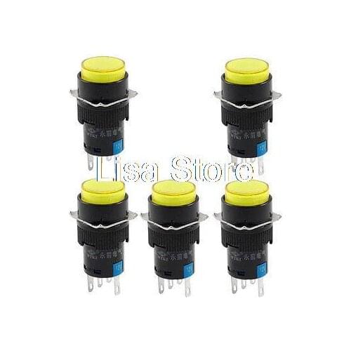 Yellow Light Round Cap Latching 1NO 1NC Panel Push Button Switch DC 12V