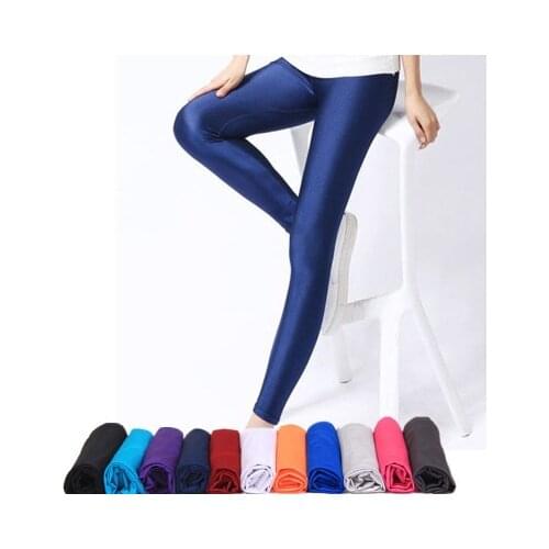 Women Shiny Pant Leggings Hot Selling Leggings Solid Color Fluorescent Spandex Elasticity Casual Trousers Shinny Legging