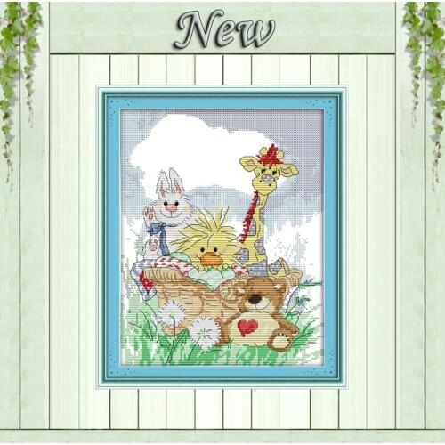 The giraffe and his friends bear decor Cross Stitch Embroidery Sets Needlework kits DMC 14CT 11CT Counted print on canvas animal