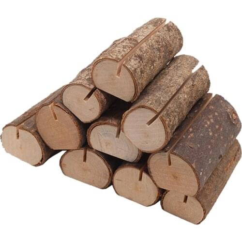 10pcs Wooden Stump Shape Wedding Party Place Card Holder Stand Number Table Menu Picture Photo Clip Card Holder