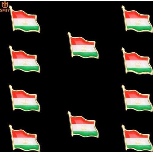 10PCS Tajikistan Flag Brooch Collection Metal Enamel Denim Jacket Hat Lapel Banner Brooch Pin Jewelry Decoration