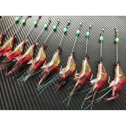 10pcs Fake Shrimp Fishing Lures Luminous Fishing Bait Prawn Shrimp Flathead Bream Cod Bass Hooks Durable Simulation Prawn Lure