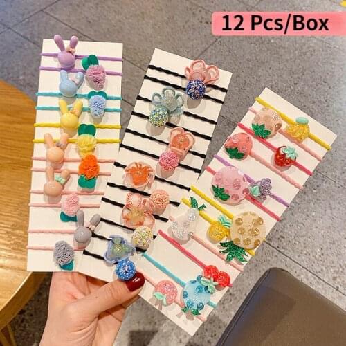 12 Pcs/Set Children Cute Cartoon Fruit Flower Elastic Hair Bands Baby Girls Lovely Scrunchies Rubber Bands Kids Hair Accessories