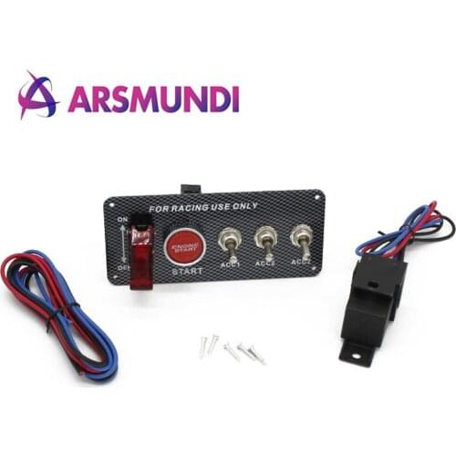 12V Carbon Panel Engine Start Push Button Toggle Switch 4in1