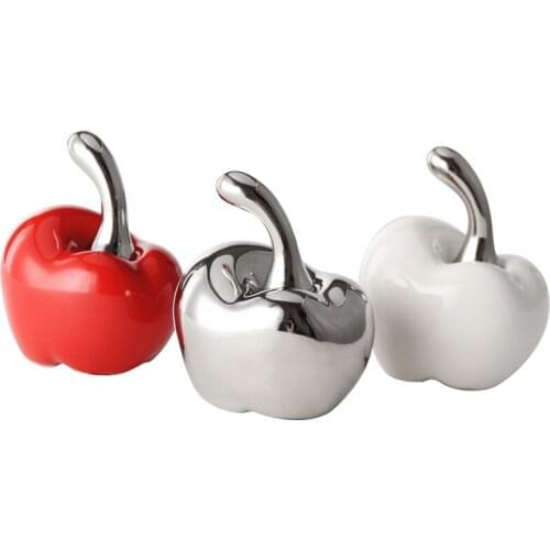2 Pcs/Set Ceramic Little Apple Figurine Red /White /Silver Fruit Miniature Crafts Porcelain Statue Home Decoration Accessories