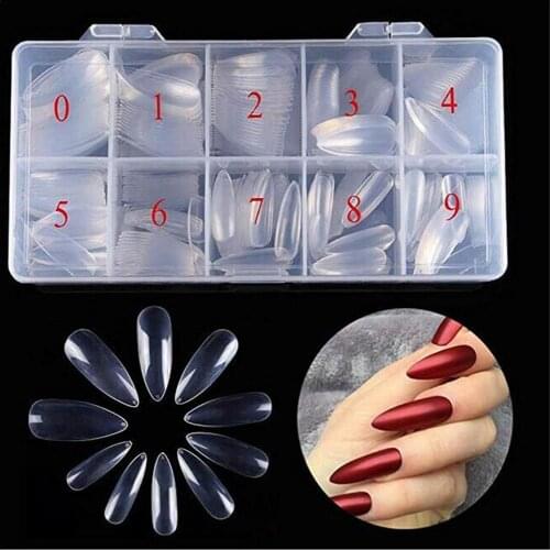 500Pcs Transparent Round Tip Fake Art Nails Full Cover Acrylic Faux Fingernails Can add nail art decorations onthe nails pattern