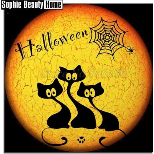 5D DIY Diamond Painting Halloween Spider & Cat Full Drill Mosaic Rhinestone Cross Stitch Kits Handmade Embroider Crafts 189046