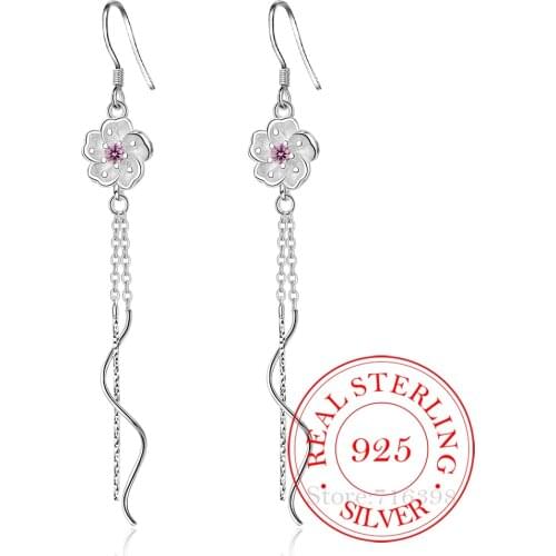 925 Sterling Silver Tassel Flower Drop Earrings For Women Sterling-silver-jewelry pendientes mujer moda 2021
