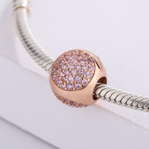 925 Sterling Silver CZ White Hao Stone Inlaid On Round Rose Gold Pendant Bracelet DIY Jewelry Making For Original Pandora