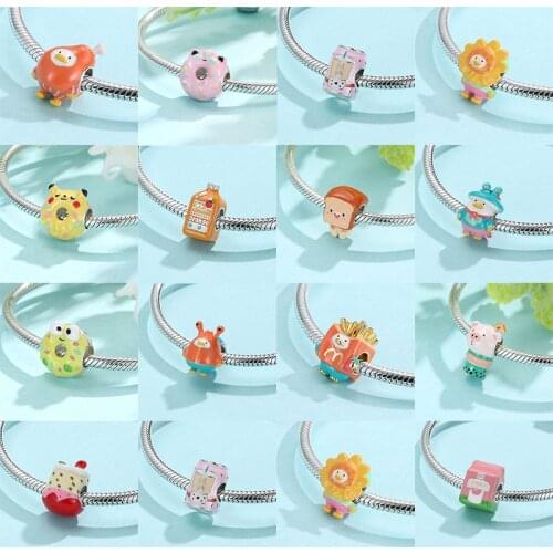High Quality 925 Silver Donut Cute Animal Dessert Cake Charms Round Shape Beads Fit Original Pandora Bracelet Jewelry Making