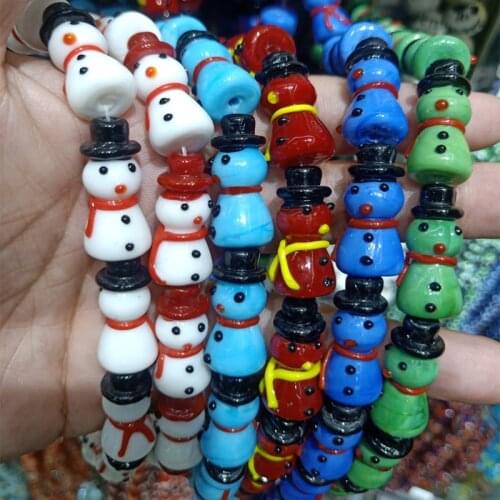 5pcs 25mm Christmas Snowman Handmade Lampwork Beads Fashion Cute Pendant Accessories DIY Jewelry Making Red/Blue/Green/White