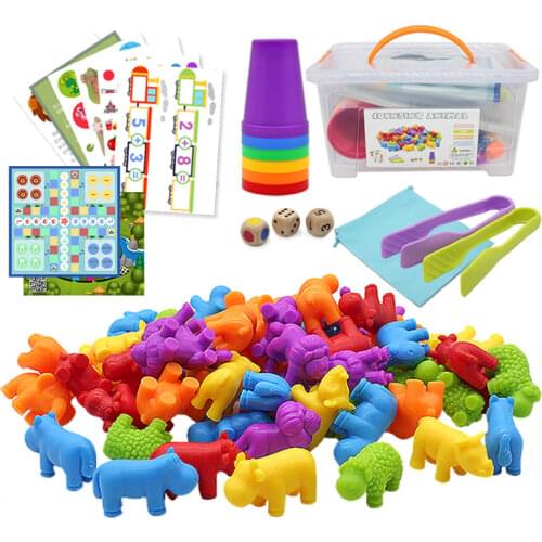 Kids Montessori Rainbow Weight Animal Educational Toy Rainbow Counting Monkey Lion Weight Bear Color Classification Learning Toy
