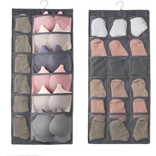 Double Sided Hanging Organizer Storage Bag for Bra Clothes Sock 30 Mesh Pockets Hanging Bag Wall Type Clothing Storage Organizer