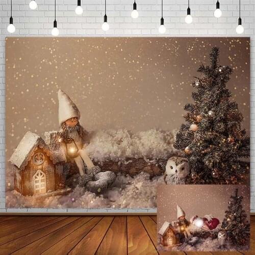 Christmas Tree Backdrop Winter Wonderland Doll Owl Bokeh Wood House Snow Kid Photography Background Photo Studio Photozone Decor