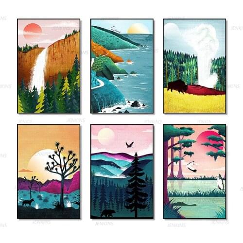 National Park Canvas Painting Waterfall Big Sur Poster and Prints Tree Wall Art Home Decoration Picture for Living Room Jenkins