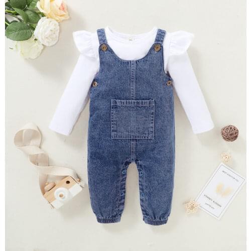 Baby Clothes Set 3-18 Month Spring Newborn Girl Clothes Sets Long Sleeve Denim Suspenders Autumn 2Pcs Baby Girls Clothing Set