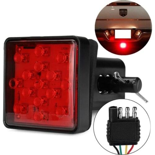 Red 15 LED 2 inch Trailer Truck Hitch Tow Haul Receiver Cover Brake Light with Pin 12V