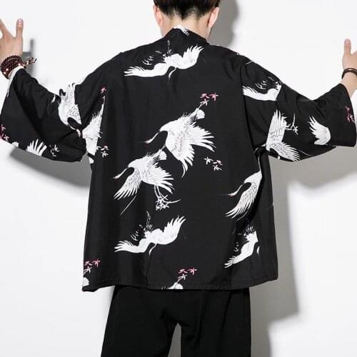 Jacket Mens Summer Thin Sunscreen Clothes Korean Fashion Loose 7 Sleeve Hanfu Chinese Shirts Black Shirt Men Clothing Promotion