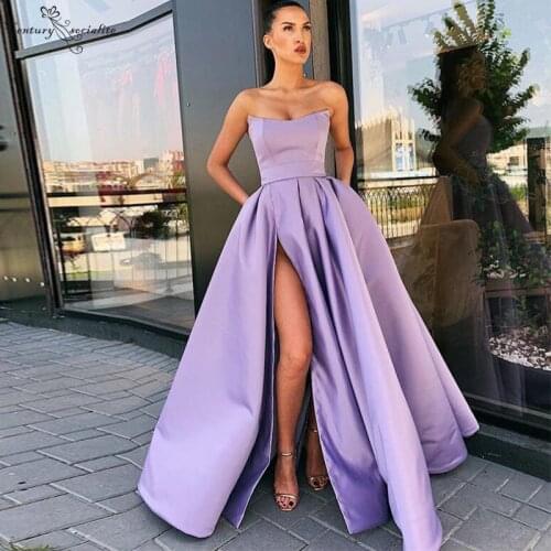 Lavender Prom Dresses Long with Pockets Side Split Sweetheart Corset Back 2020 Evening Dress Party Gowns Vestidos De Festa Cheap