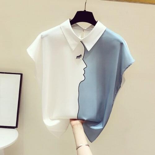 Patchwork Chiffon Women Shirts Summer New 2021 Turn-Down Collar Short-Sleeved Slim Elegant Female Outwear Tops
