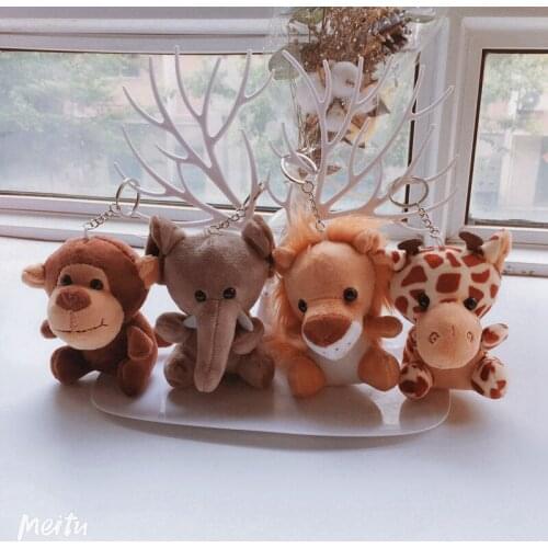 12-20cm Cute Forest Animals Stuffed Doll Plush Jungle Series Animal Lion Tiger Giraffe Elephant Toys Pendant Keychain Kids Gift