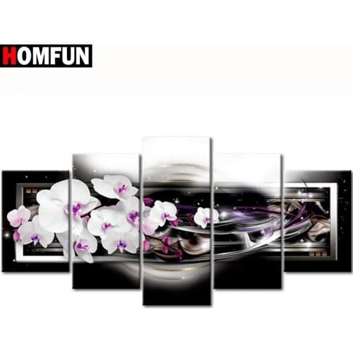 HOMFUN 5pcs Full Square/Round Drill 5D DIY Diamond Painting "Flower orchid" Multi-picture Combination Embroidery 5D Decor