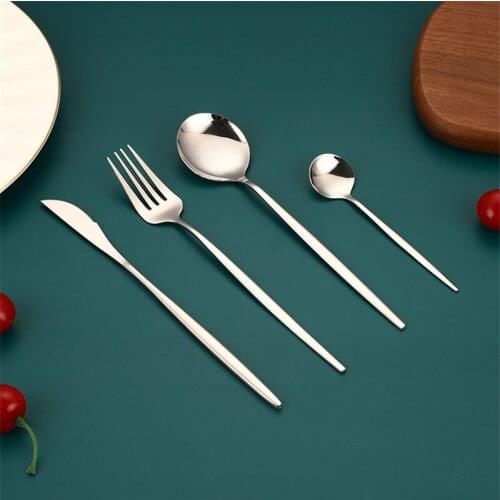 Silver Stainless Steel Cutlery Set 4 Piece Kitchen Dinnerware Set Flatware Knife Fork Spoon Set Tea Spoon Tableware Dropshipping