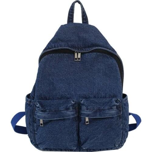2021 new net red denim backpack fashion retro female backpack student shoulder bag girl schoolbag female student shoulder bag