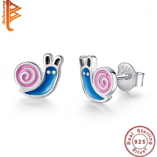 Wholesale Real 925 sterling Silver CartoonBlue Snail Earring Cute Enamel Studs Earring For Kids Girl Party Birthday Gift