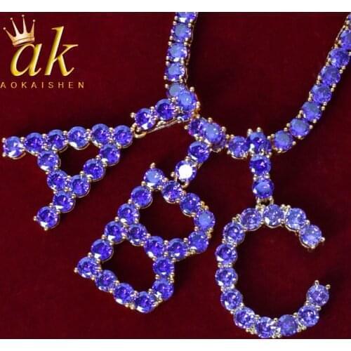 Initial Letter A-Z Purple Pendant Necklace for Women Hip Hop Rock Street Jewelry