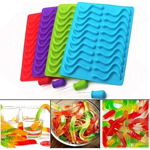 Practical Earthworm Shape Gumdrop Silicone Mold Creative Snakes Worm Shapes Chocolate Candy Mould DIY Fondant Decoration Tool